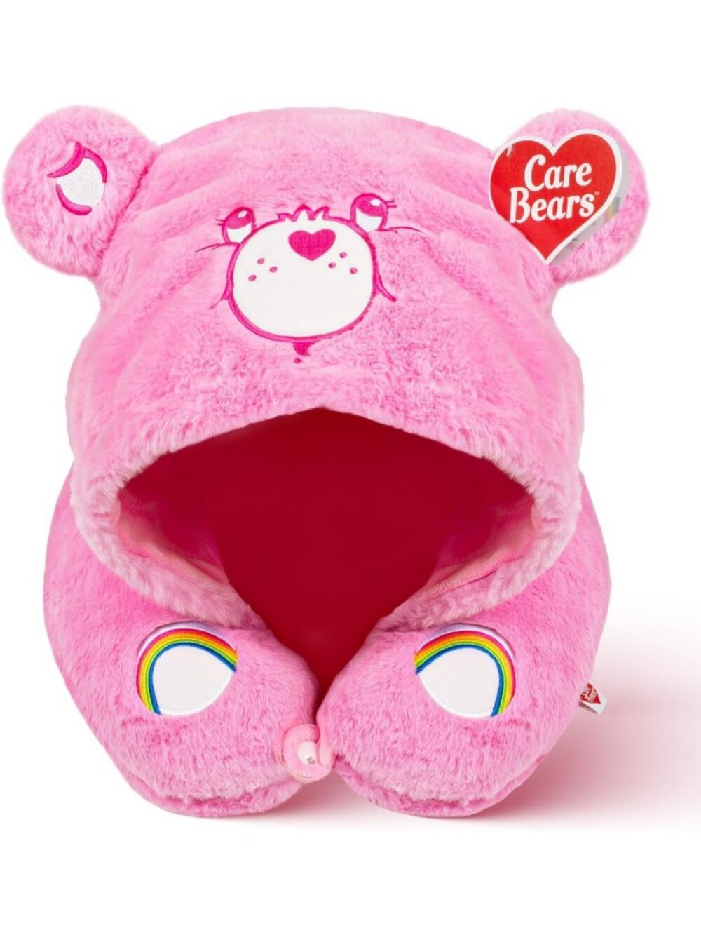 Cozy Pink Snuggle Hood Travel Pillow - Soft Plush Neck Support for Airplane